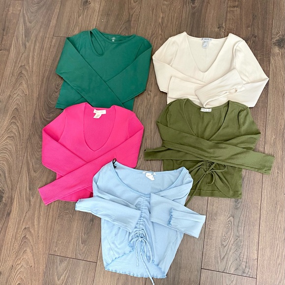 H&M Tops - Bundle Women's Long Sleeve Crop Tops in Vibrant Colors